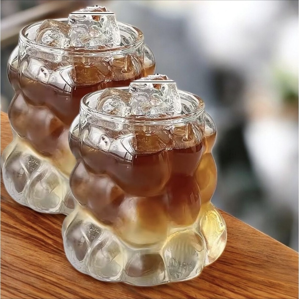 2 Transparent Bubble Cold Glass Juice Milk Drinkware Cocktail Drinking Glasses